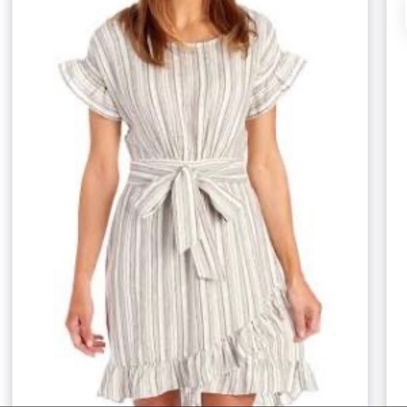 Ava James Linen Striped Ruffle Dress Women’s Size S Summer Cruise Vacation - Picture 1 of 11
